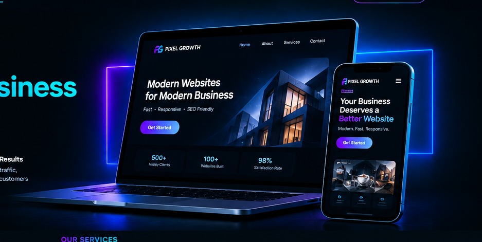 Modern website shown on laptop and phone